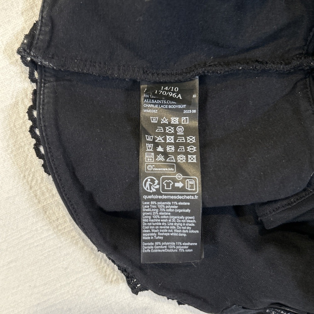 AllSaints Women Charlie Lace Bodysuit Black Lace Sleeveless 10 - Picture 10 of 15